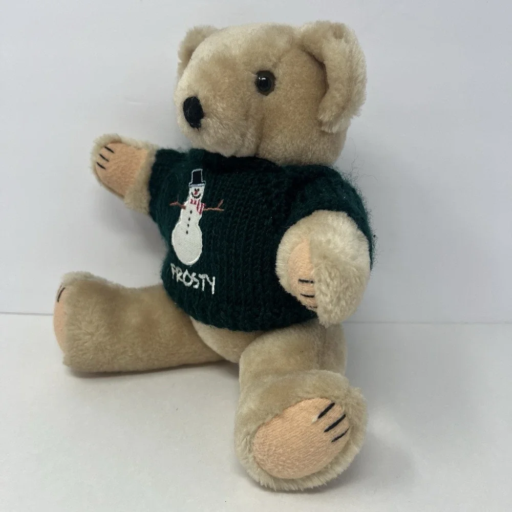 Vintage Teddy Bear Jointed in Green‎ Knitted Frosty Sweater